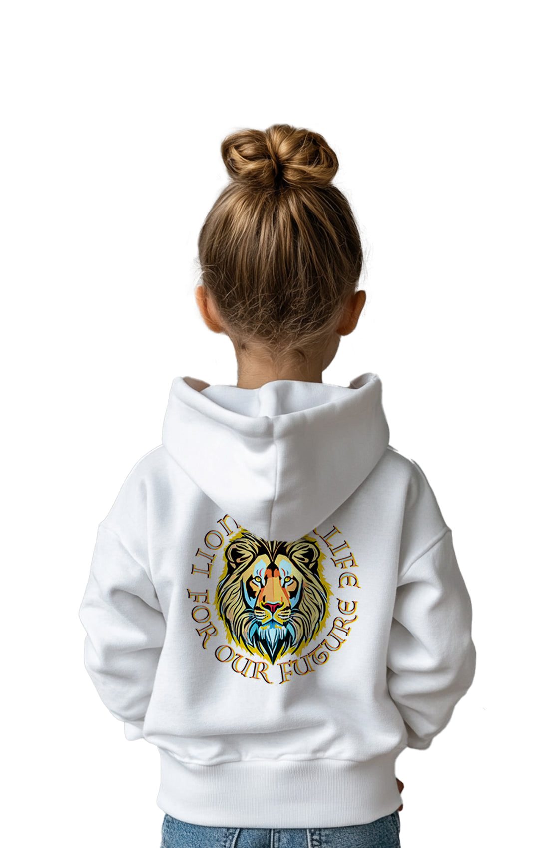 Daniel James London children's For Lions For Life white hoodie, back view
