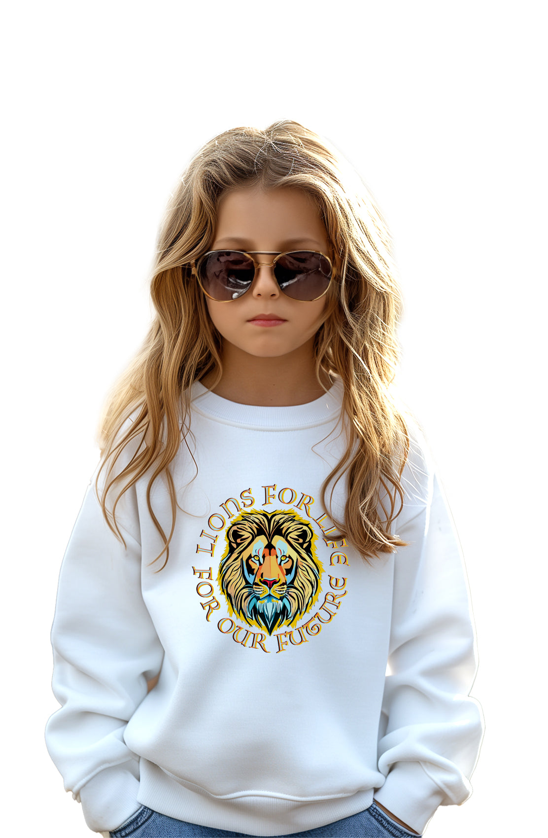 Daniel James London children's For Lions For Life white sweatshirt, worn by child model