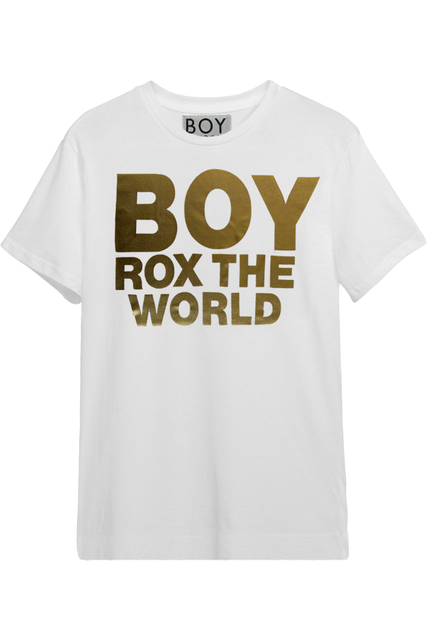 Original 1990s Boy London Rox The World gold foil t-shirt, front view