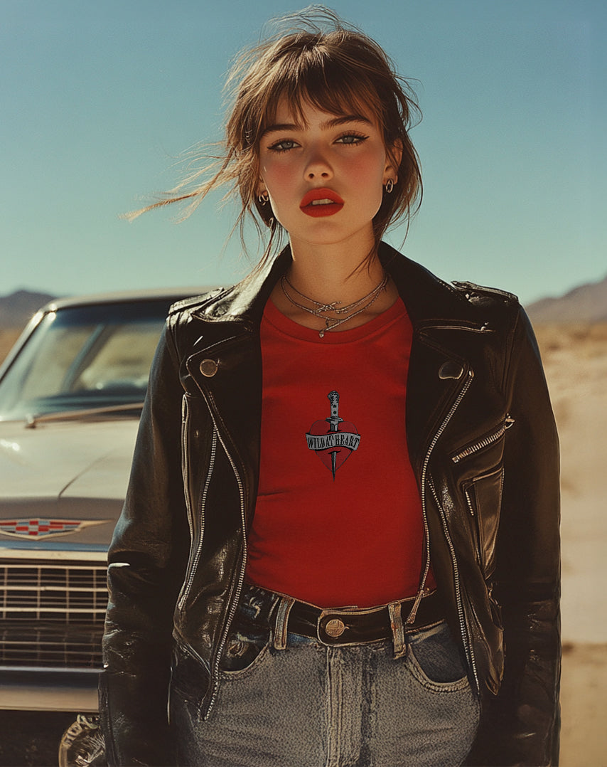 Wild At Heart red t-shirt, worn by model