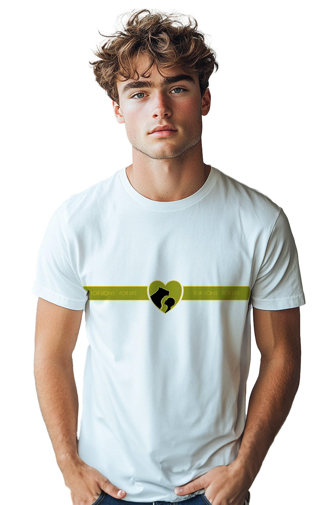 Daniel James London For Lions For Life white heart-stripe t-shirt, men's, worn by male model