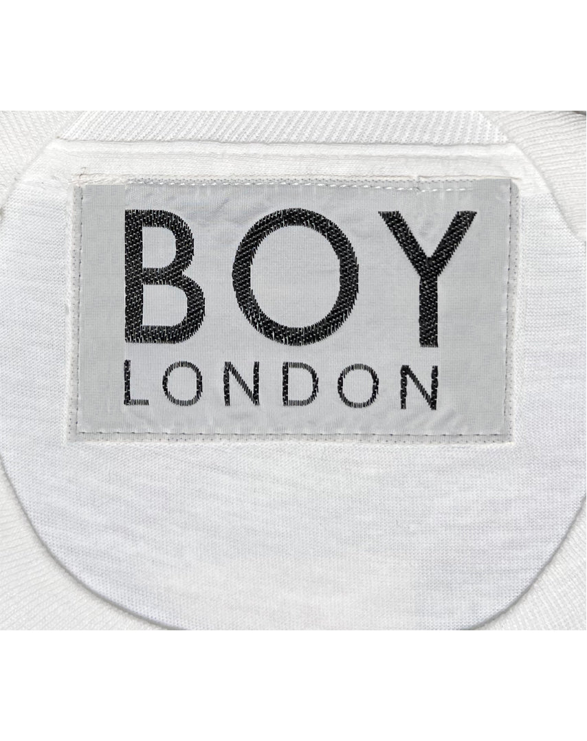 Original 1990s Boy London Rox The World gold foil t-shirt, label close-up