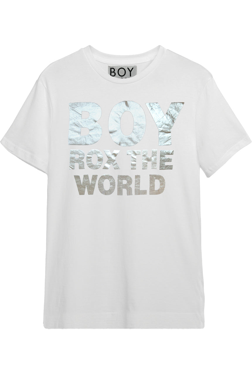 Original 1990s Boy London Rox The World silver foil t-shirt, front view